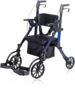 Elenker 2 in 1 rollator walker transport chair folding wheelchair rolling mobility walking aid with seat belt padded seat and detachable footrests for adult seniors blue.jpg
