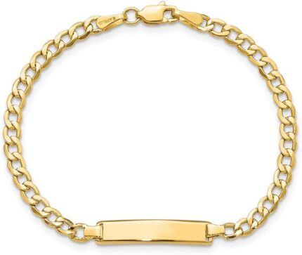 Engravable personalized custom 10k yellow gold solid curb link id bracelet for men or women length 7 inches width 4.44 mm with lobster claw clasp.jpg