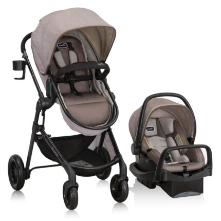 Evenflo pivot modular travel system with litemax infant car seat with anti rebound bar desert tan.jpg