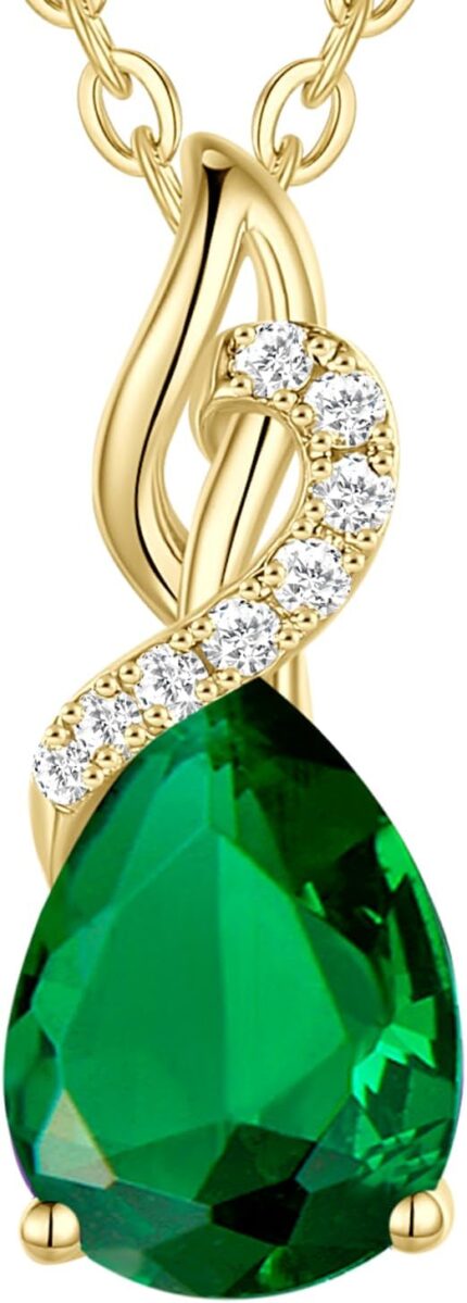 Fancime 14k solid yellow gold teardrop pendant with diamond birthstone necklace birthday gifts for mom women sterling silver chain 16 2 extender.jpg
