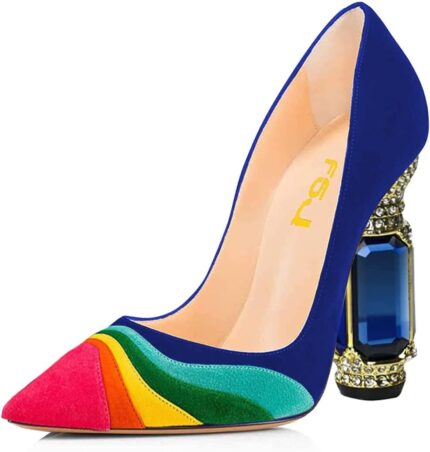 Fsj women bridal pointed toe chunky high heel crystal pumps slip on wedding thick comfort unique shoes size 4 15 us.jpg