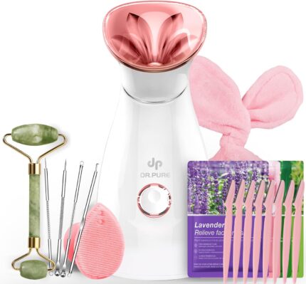 Facial steamer self care gift kit nano ionic face steamer deep cleaning unclogs pores humidifier hot mist spa gifts for women with 17 skin care tools basic glow essentials.jpg