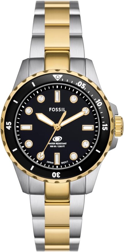 Fossil womens blue dive quartz stainless steel three hand watch.jpg