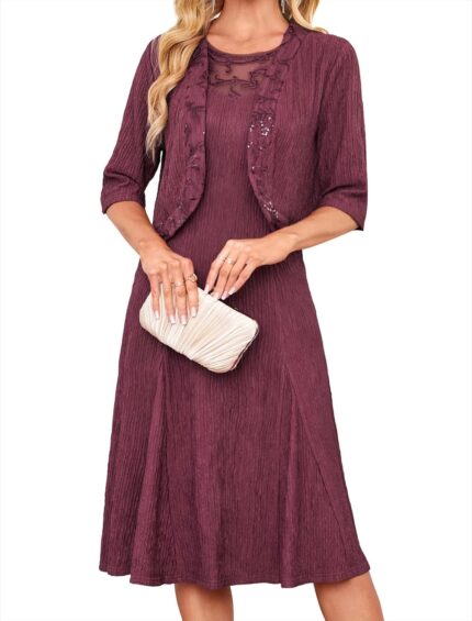 Grace karin 2025 mother of the bride dress with jacket women stretchy lace 2 piece wedding guest dresses.jpg