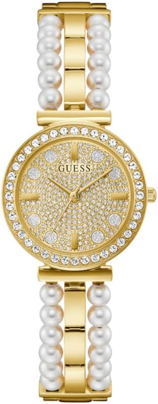 Guess ladies 30mm watch gold tone bracelet champagne dial gold tone case.jpg