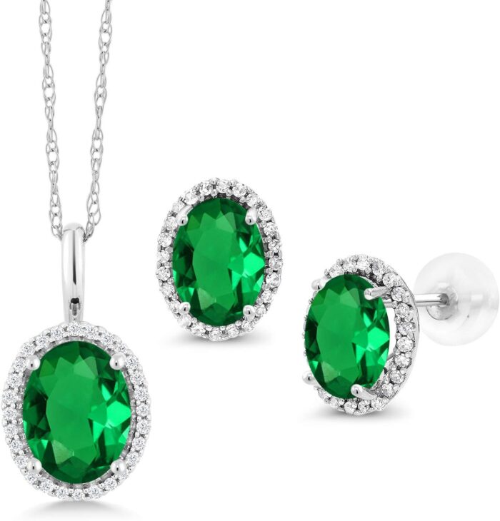 Gem stone king 10k white gold gemstone birthstone and diamond pendant earrings jewelry set oval 8x6mm and 7x5mm gold necklace earrings set for women.jpg
