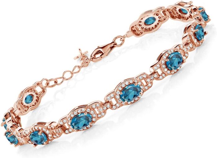 Gem stone king 18k rose gold plated silver oval gemstone birthstone tennis bracelet for women oval 6x4mm 7 inch with 1 inch extender fine jewelry gifts for her mom women wife.jpg