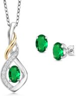 Gem stone king 925 silver and 10k yellow gold 6x4mm oval gemstone birthstone lab grown diamond pendant and earrings jewelry set for women with 18 inch chain.jpg
