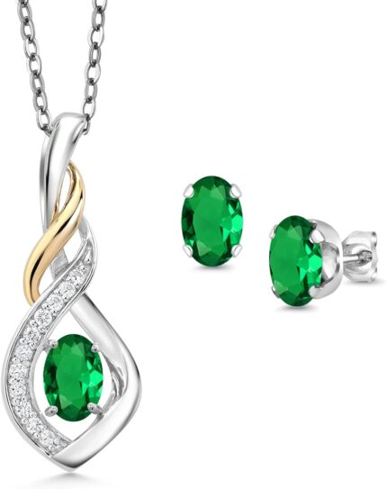 Gem stone king 925 silver and 10k yellow gold 6x4mm oval gemstone birthstone lab grown diamond pendant and earrings jewelry set for women with 18 inch chain.jpg