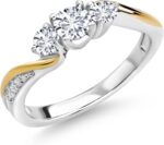 Gem stone king 925 sterling silver and 10k yellow gold white lab grown diamond 3 stone engagement ring for women 0.50 cttw gemstone april birthstone available in size 5 6 7 8 9.jpg