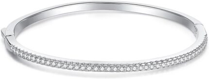 Gemlux womens 14k gold moissanite bangle ，white gold simple single row moissanite diamond design bangle high end jewelry for modern women.jpg