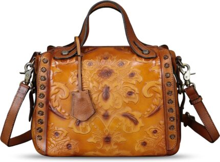 Genuine leather purses and handbags for women vintage embossed leather satchel bags shoulder bag crossbody with strap.jpg