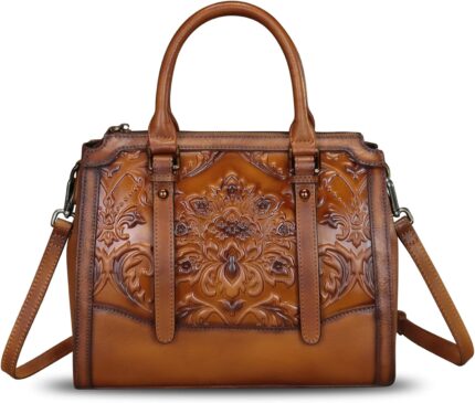 Genuine leather purses and handbags for women vintage embossed leather top handle satchel crossbody shoulder bag with strap.jpg