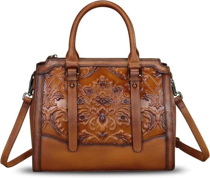 Genuine leather purses and handbags for women vintage embossed leather top handle satchel crossbody shoulder bag with strap.jpg