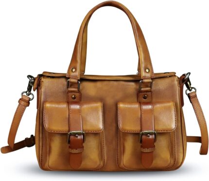 Genuine leather satchel purse for women retro cowhide handmade top handle shoulder handbag designer crossbody bag purse.jpg