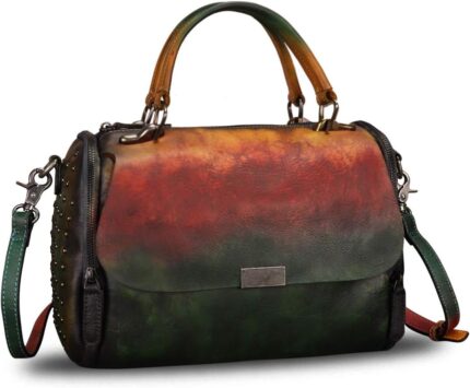 Genuine leather satchel purses for women vintage handmade handbag crossbody shoulder bag.jpg