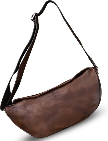 Genuine leather sling bag crossbody casual daypack vintage handmade hiking chest shoulder backpack motorcycle bag.jpg