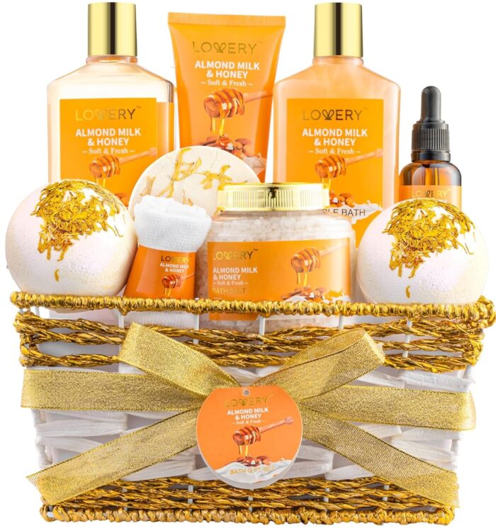 Gift basket for women 10 pc almond milk honey beauty personal care set home bath pampering package for relaxing spa self care kit thank you birthday mom anniversary gift.jpg