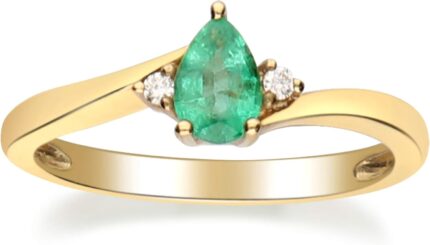 Gin grace 10k yellow gold natural zambian emerald ring with natural diamonds for women ethically authentically organically sourced pear cut emerald hand crafted jewelry for her emerald ring for women.jpg