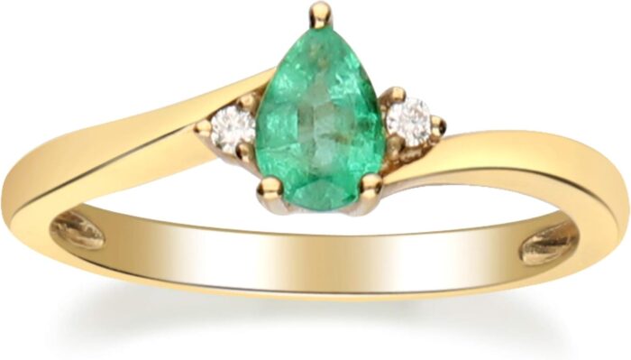 Gin grace 10k yellow gold natural zambian emerald ring with natural diamonds for women ethically authentically organically sourced pear cut emerald hand crafted jewelry for her emerald ring for women.jpg