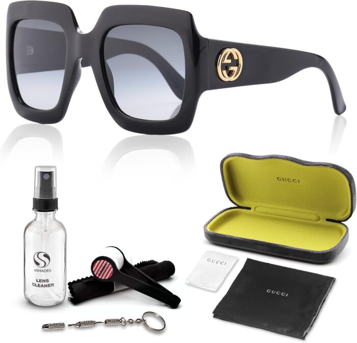 Gucci gg0053sn designer sunglasses elegant vintage woman rectangular frame eyewear with premium eshades kit epitome of luxury and style.jpg