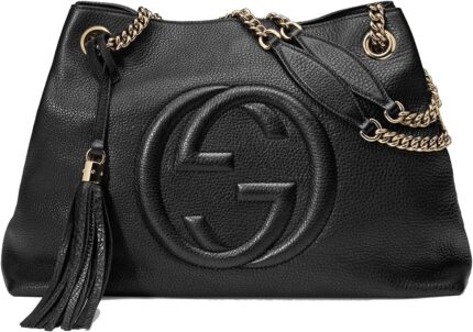 Gucci soho medium black double leather chain shoulder bag tote black gold new.jpg