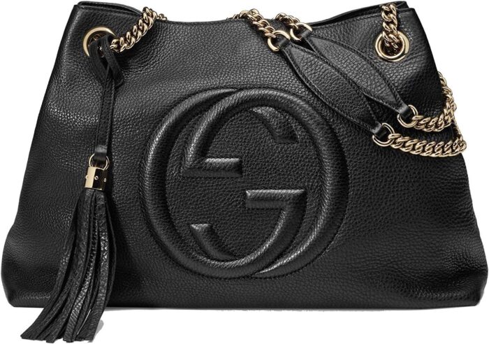 Gucci soho medium black double leather chain shoulder bag tote black gold new.jpg