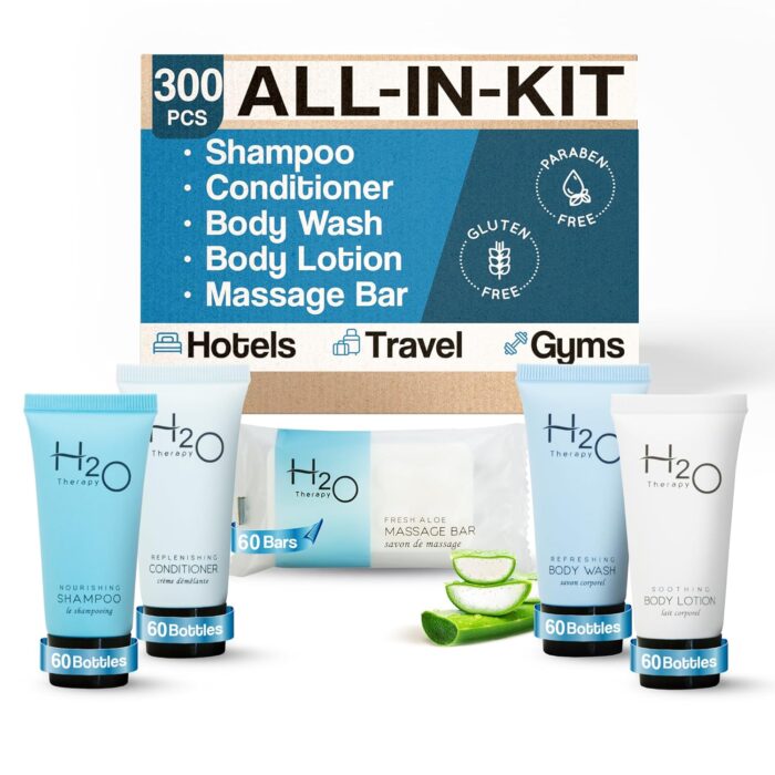 H2o therapy hotel soaps toiletries bulk set 1 shoppe amenities kit 0.85oz shampoo conditioner body wash lotion 1oz bar soap travel size 300 pieces.jpg