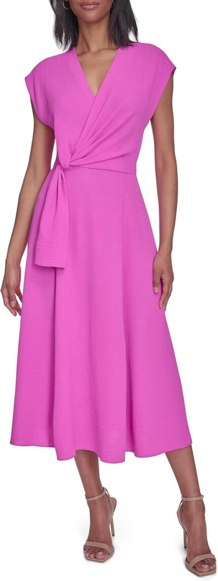 Halston womens cross front v neck fit flare dress.jpg