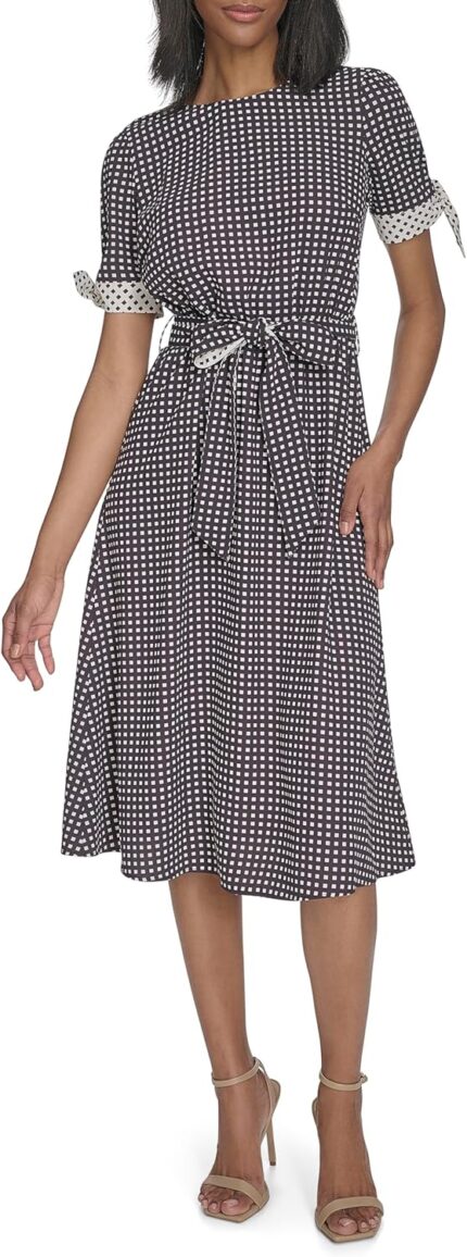 Halston womens short sleeve printed belted dress.jpg