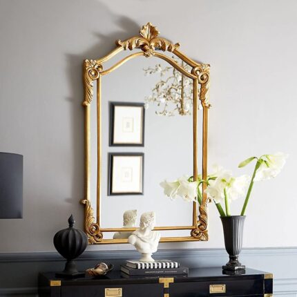 Hanging rectangular framed wall mirror baroque gold decorative mirror frame desk vanity mirror americaneuropean style bedroom living room bathroom entryway compatible with wall decormirrors.jpg