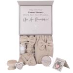 Happy lolli power shower gift set luxury bath accessories basket for women teen girls – includes body hair towel wrist bands headband face sponge more – empower your routine fresh in beige.jpg