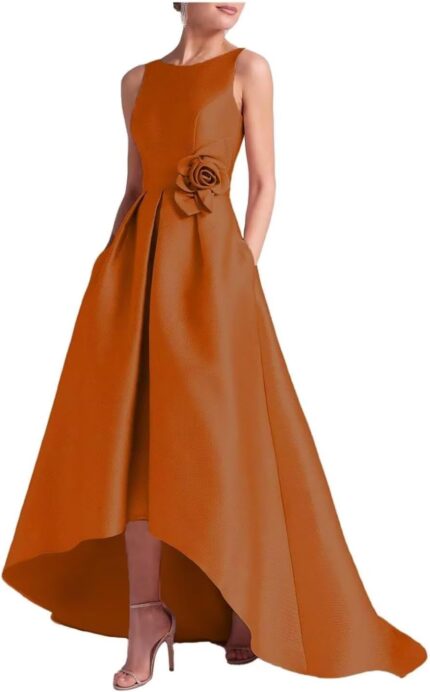 Hi low mother of the bride dresses with pockets high low satin wedding guest dresses for women formal.jpg