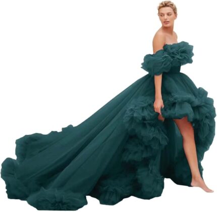 High low puffy tulle prom dresses long for women ball gown 2025 tiered ruffles evening party dress.jpg