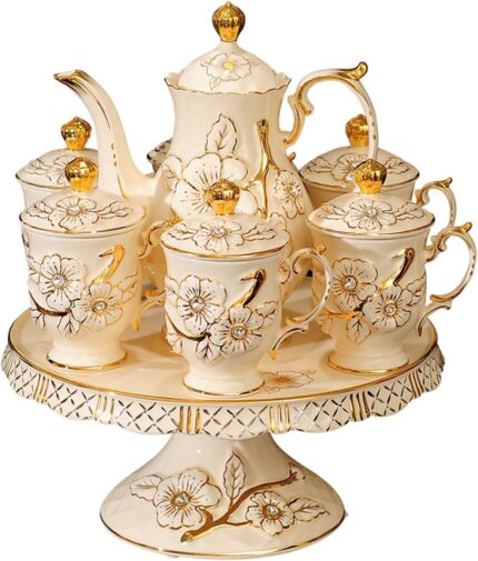 High end ceramic tea set with rotatable tray emboss decoration coffee cup set of 6 with teapot.jpg
