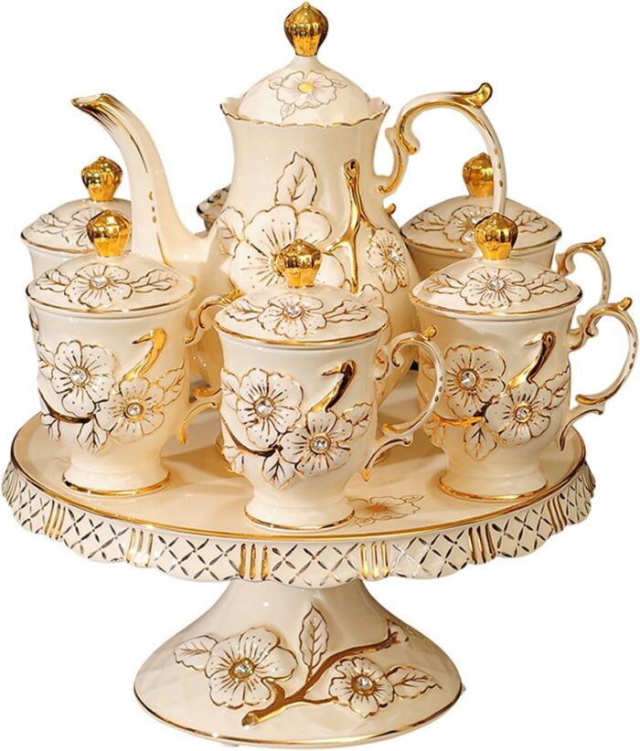High end ceramic tea set with rotatable tray emboss decoration coffee cup set of 6 with teapot.jpg