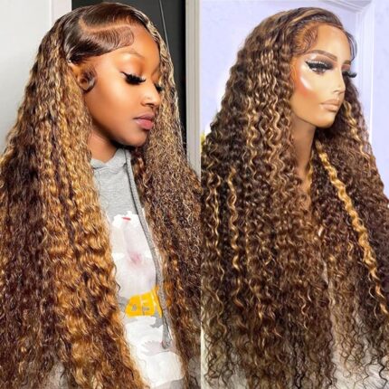 Highlight ombre 13x4 lace front wig human hair pre plucked hd transparent 427 honey blonde lace frontal wigs with baby hair 180 density colored water wave lace front wig human hair for women 32 inch.jpg
