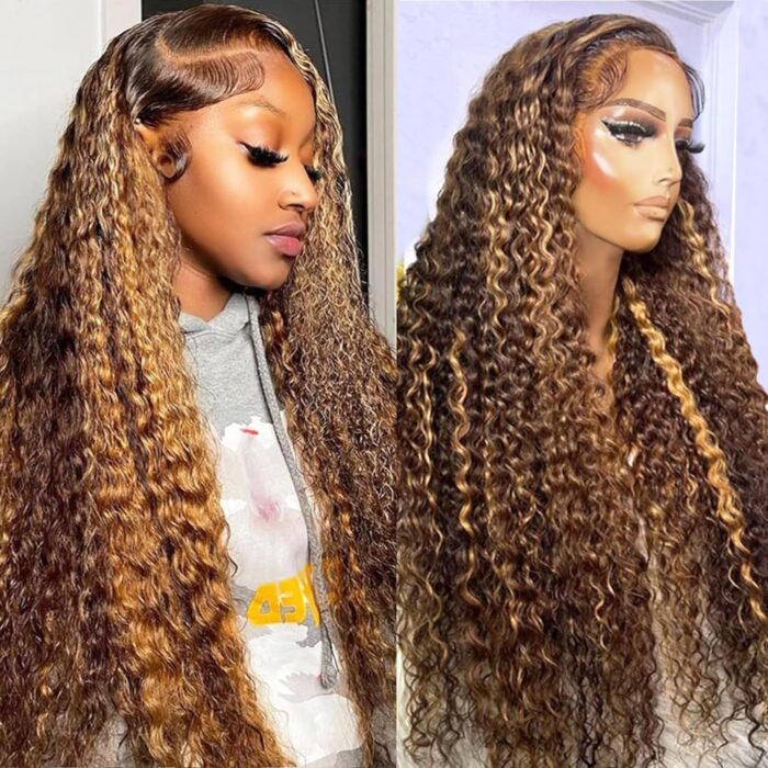 Highlight ombre 13x4 lace front wig human hair pre plucked hd transparent 427 honey blonde lace frontal wigs with baby hair 180 density colored water wave lace front wig human hair for women 32 inch.jpg
