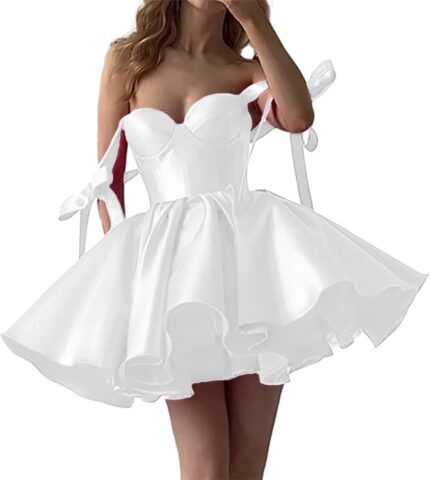 Homecoming dresses short prom dresses for teens 2025 sparkly satin sweetheart homecoming dress with bow pockets.jpg