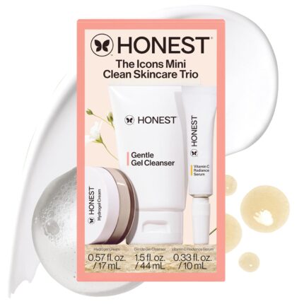 Honest beauty the icons skincare trio travel kit mini hydrogel cream gentle gel cleanser vitamin c radiance serum gentle for sensitive skin vegan.jpg