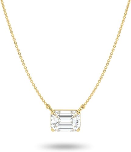 Igi certified 14 to 3 carat emerald cut lab grown diamond horizontal solitaire pendant necklace for women i 14k gold g h vs1 vs2 cttw 16 to 18 inch adjustable chain east west.jpg