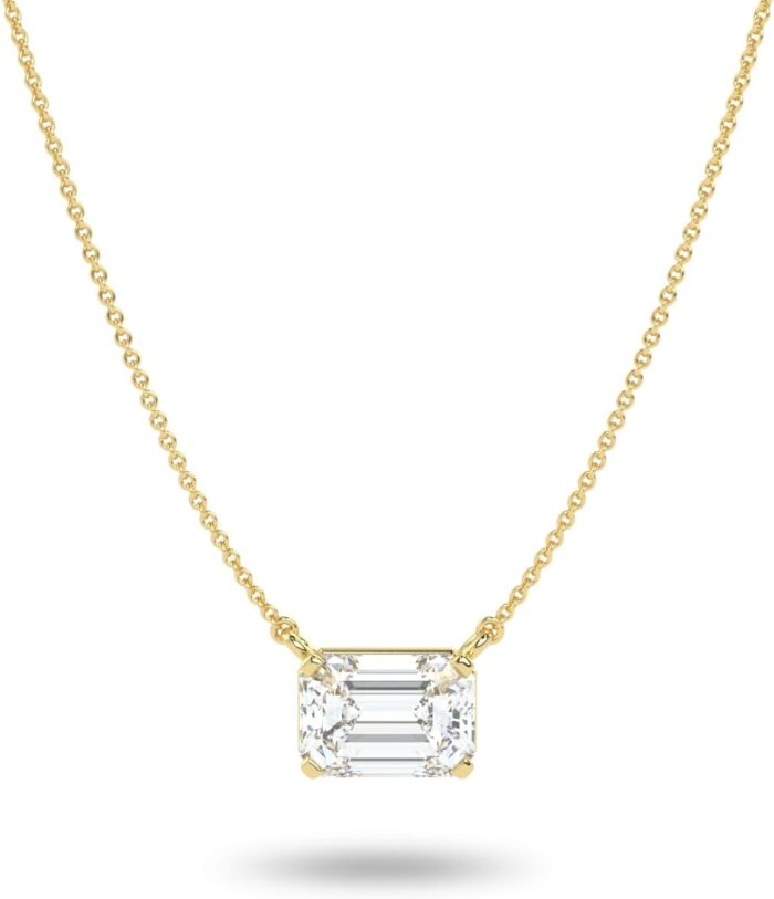 Igi certified 14 to 3 carat emerald cut lab grown diamond horizontal solitaire pendant necklace for women i 14k gold g h vs1 vs2 cttw 16 to 18 inch adjustable chain east west.jpg