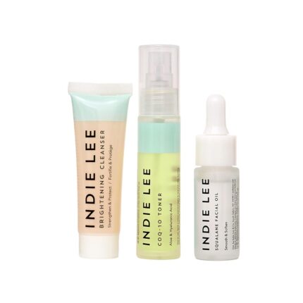Indie lee discovery gift set travel size toiletries skincare set with brightening cleanser coq 10 toner squalane facial oil skin care kit for adults 3 piece travel size set.jpg