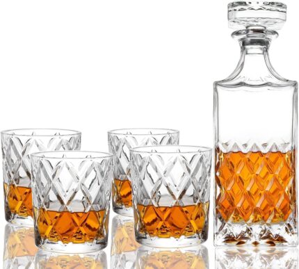 Italian style crystal whiskey decanter set for bourbon and scotch elegant crystal glassware for men and women 29oz.jpg