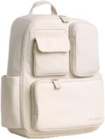 Itzy ritzy utility diaper bag backpack – features 17 pockets including 2 insulated bottle holders trolley sleeve and includes stroller straps changing pad – part of the belong collection cream.jpg