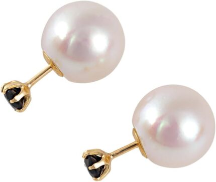 Japanese 8.0mm akoya cultured pearl earrings black with onyx for women with 18k yellow gold stylish design excellent gift pearl earrings.jpg