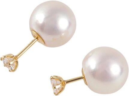 Japanese 8.0mm akoya cultured pearl earrings black with white sapphire for women with 18k yellow gold stylish design excellent gift pearl earrings.jpg