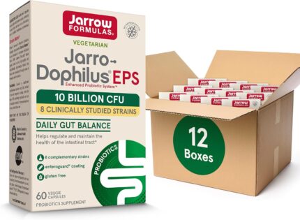 Jarrow formulas jarro dophilus eps probiotics 10 billion cfu dietary supplement for intestinal tract support gut health supplements for women and men 60 veggie capsules 30 day supply pack of 12.jpg