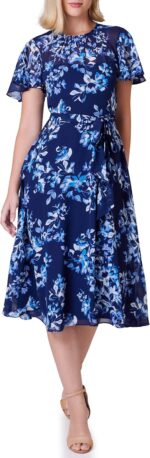 Jessica howard womens flutter sleeve mesh neck floral print dress.jpg