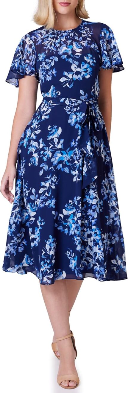Jessica howard womens flutter sleeve mesh neck floral print dress.jpg